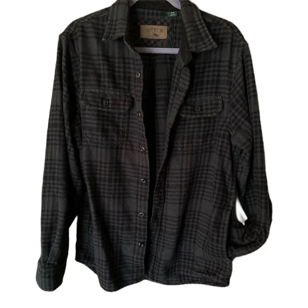Orvis Heavyweight Big Bear Brushed Flannel Black/Gray Plaid Shirt 1312417 M - Picture 3 of 6